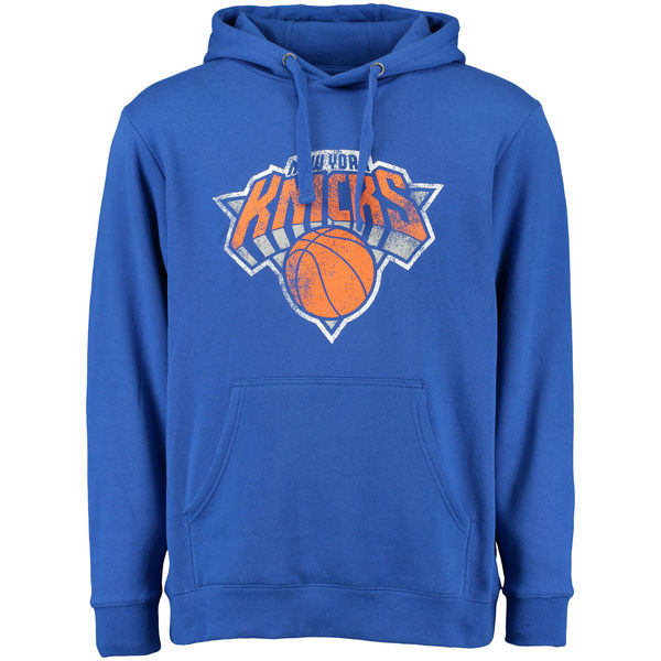  Men New York Knicks Distressed Hoodie Blue